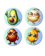 Avocado, Onion, Sapota, Mango Fridge Magnets 4 Piece Set | 3 Inch Round Wall Fridge Decor (F23324)