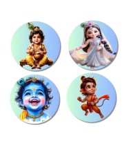 Balarama, Krishna, Sudama Fridge Magnets 4 Piece Set | 3 Inch Round Wall Fridge Decor (F23250)