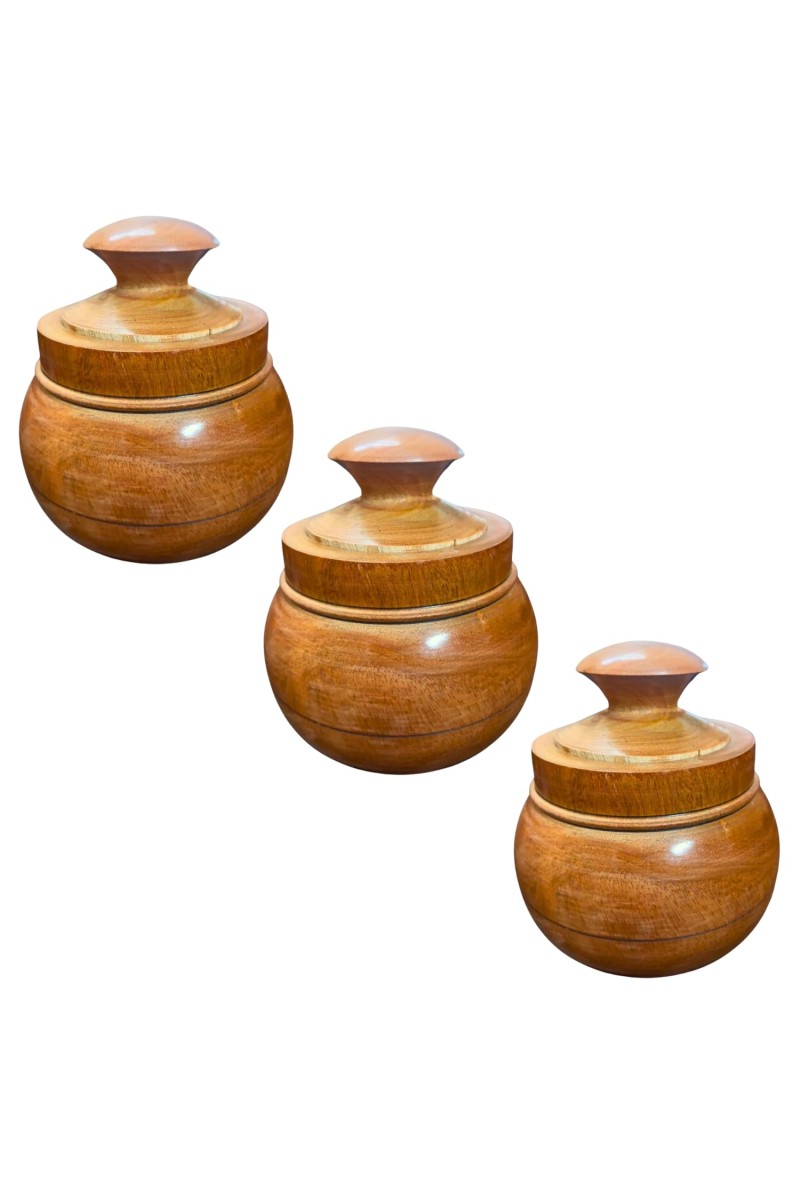 Handcrafted Wooden Jar with Lid | Multipurpose Storage Container for Kitchen, Sugar, salt,dry fruits & Home DÃ©coration (Pack of 3)