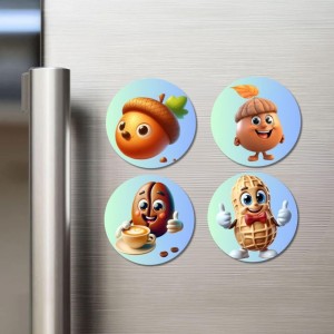 Acorn, Hazelnut, Coffee Bean, Peanut Fridge Magnets 4 Piece Set | 3 Inch Round Wall Fridge Decor (F23322) Acorn, Hazelnut, Coffee Bean, Peanut Fridge Magnets 4 Piece Set | 3 Inch Round Wall Fridge Decor (F23322)