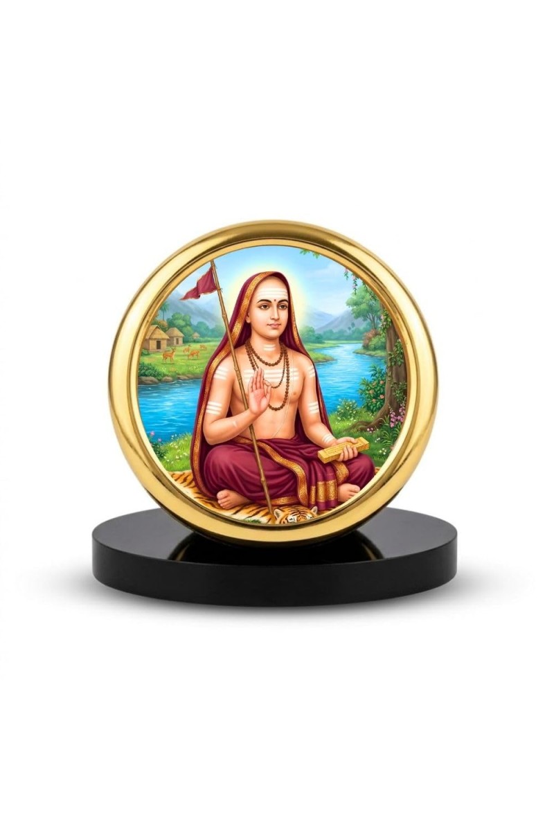 Car Desk/Table Top Aadhi Shankarcharya Metal Golden Photo Stand 2x2 Inches, Compact & Stylish Spiritual Display for Car, Home & Office (Pack of 1) (F18687)