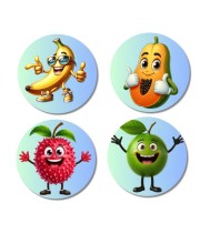 Banana, Papaya, Lychee, Green Apple Fridge Magnets 4 Piece Set | 3 Inch Round Wall Fridge Decor (F23270)