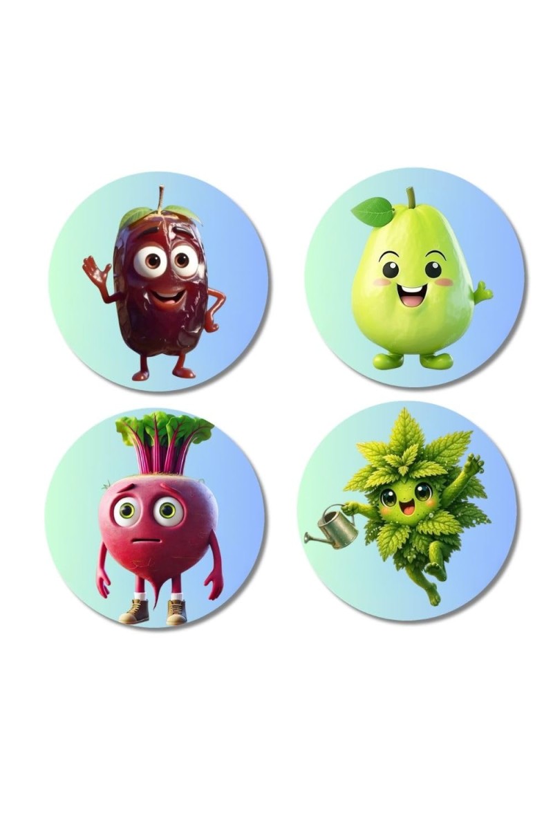 Beetroot, Pear, Radish, Mint Fridge Magnets 4 Piece Set | 3 Inch Round Wall Fridge Decor (F23316)