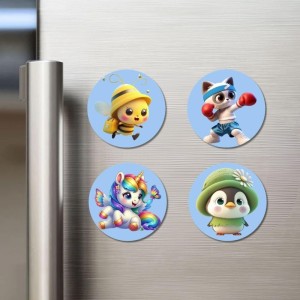 Bee, Cat, Unicorn, and Penguin. Fridge Magnets 4 Piece Set | 3 Inch Round Wall Fridge Decor (F23135) Bee, Cat, Unicorn, and Penguin. Fridge Magnets 4 Piece Set | 3 Inch Round Wall Fridge Decor (F23135)