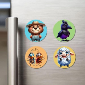 Bear, Crow, Cockroaches, and Sheep. Fridge Magnets 4 Piece Set | 3 Inch Round Wall Fridge Decor (F22939) Bear, Crow, Cockroaches, and Sheep. Fridge Magnets 4 Piece Set | 3 Inch Round Wall Fridge Decor (F22939)