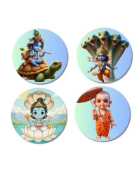 Vishnu, Krishna, and Vamana. Fridge Magnets 4 Piece Set | 3 Inch Round Wall Fridge Decor (F22784)
