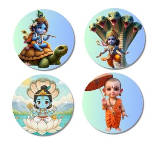 Vishnu, Krishna, and Vamana. Fridge Magnets 4 Piece Set | 3 Inch Round Wall Fridge Decor (F22784)