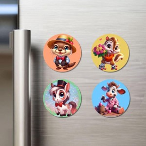 Beaver, Chipmunk, Pony, and Cow. Fridge Magnets 4 Piece Set | 3 Inch Round Wall Fridge Decor (F23025) Beaver, Chipmunk, Pony, and Cow. Fridge Magnets 4 Piece Set | 3 Inch Round Wall Fridge Decor (F23025)