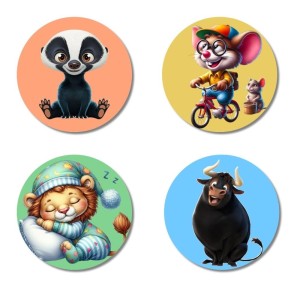 Badger, Mouse, Cat, and Bull. Fridge Magnets 4 Piece Set | 3 Inch Round Wall Fridge Decor (F22982) Badger, Mouse, Cat, and Bull. Fridge Magnets 4 Piece Set | 3 Inch Round Wall Fridge Decor (F22982)