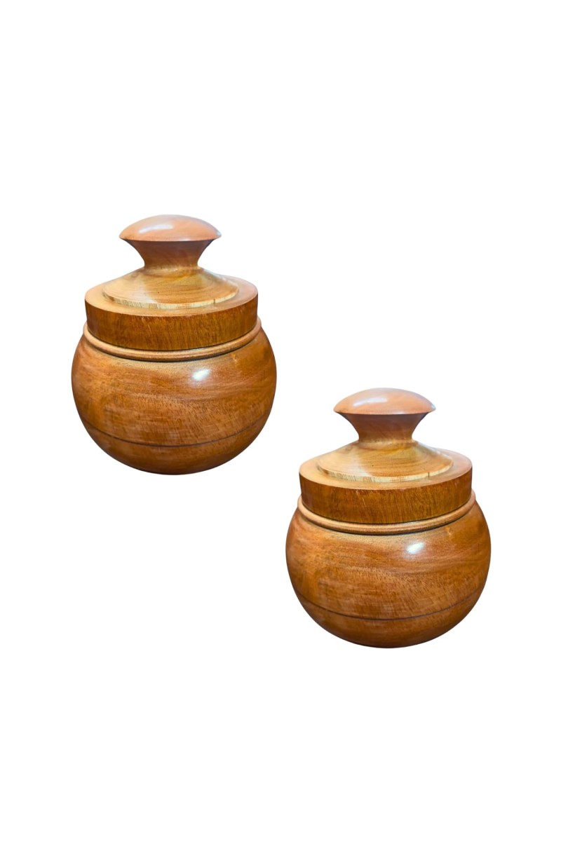 Handcrafted Wooden Jar with Lid | Multipurpose Storage Container for Kitchen, Sugar, salt,dry fruits & Home DÃ©coration (Pack of 2)