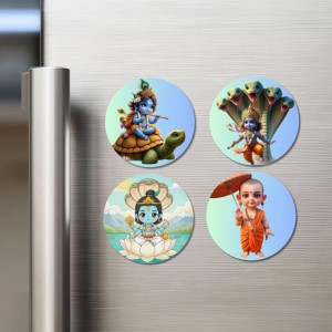 Vishnu, Krishna, and Vamana. Fridge Magnets 4 Piece Set | 3 Inch Round Wall Fridge Decor (F22784)