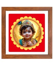 Baby Krishna Digital Photo In Square Frame, Size 12x12 Inch | Hindu Religious Picture For Home Temple, Office & Gift | Wall Art & Pooja Decor (F10577)