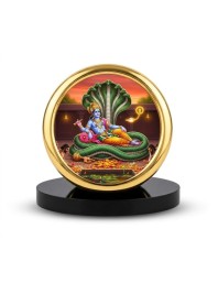 Car Desk/Table Top Lord Vishnu Metal Golden Photo Stand 2x2 Inches, Compact & Stylish Spiritual Display for Car, Home & Office (Pack of 1) (F18831)
