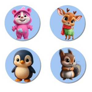Bear, Deer, Penguin, and Squirrel. Fridge Magnets 4 Piece Set | 3 Inch Round Wall Fridge Decor (F23097) Bear, Deer, Penguin, and Squirrel. Fridge Magnets 4 Piece Set | 3 Inch Round Wall Fridge Decor (F23097)