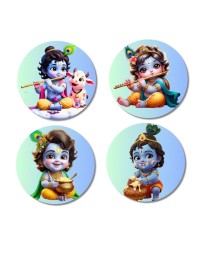 Krishna Fridge Magnets 4 Piece Set | 3 Inch Round Wall Fridge Decor (F23216)