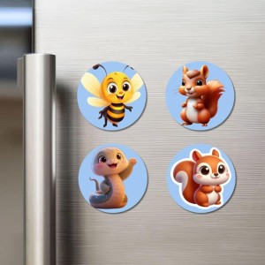 Bee, Squirrel, Seal, and Squirrel. Fridge Magnets 4 Piece Set | 3 Inch Round Wall Fridge Decor (F23108) Bee, Squirrel, Seal, and Squirrel. Fridge Magnets 4 Piece Set | 3 Inch Round Wall Fridge Decor (F23108)