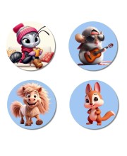 Ant, Pony, Dragon, and Rabbit. Fridge Magnets 4 Piece Set | 3 Inch Round Wall Fridge Decor (F23105)