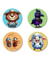 Bear, Crow, Cockroaches, and Sheep. Fridge Magnets 4 Piece Set | 3 Inch Round Wall Fridge Decor (F22939)