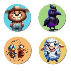 Bear, Crow, Cockroaches, and Sheep. Fridge Magnets 4 Piece Set | 3 Inch Round Wall Fridge Decor (F22939) Bear, Crow, Cockroaches, and Sheep. Fridge Magnets 4 Piece Set | 3 Inch Round Wall Fridge Decor (F22939)