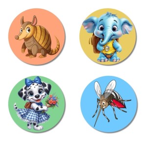 Armadillo, Elephant, Dog, and Mosquito. Fridge Magnets 4 Piece Set | 3 Inch Round Wall Fridge Decor (F23044) Armadillo, Elephant, Dog, and Mosquito. Fridge Magnets 4 Piece Set | 3 Inch Round Wall Fridge Decor (F23044)