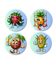 Avocado, Onion, Sapota, Mango Fridge Magnets 4 Piece Set | 3 Inch Round Wall Fridge Decor (F23325)