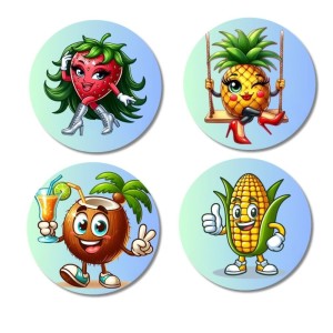 Avocado, Onion, Sapota, Mango Fridge Magnets 4 Piece Set | 3 Inch Round Wall Fridge Decor (F23325)