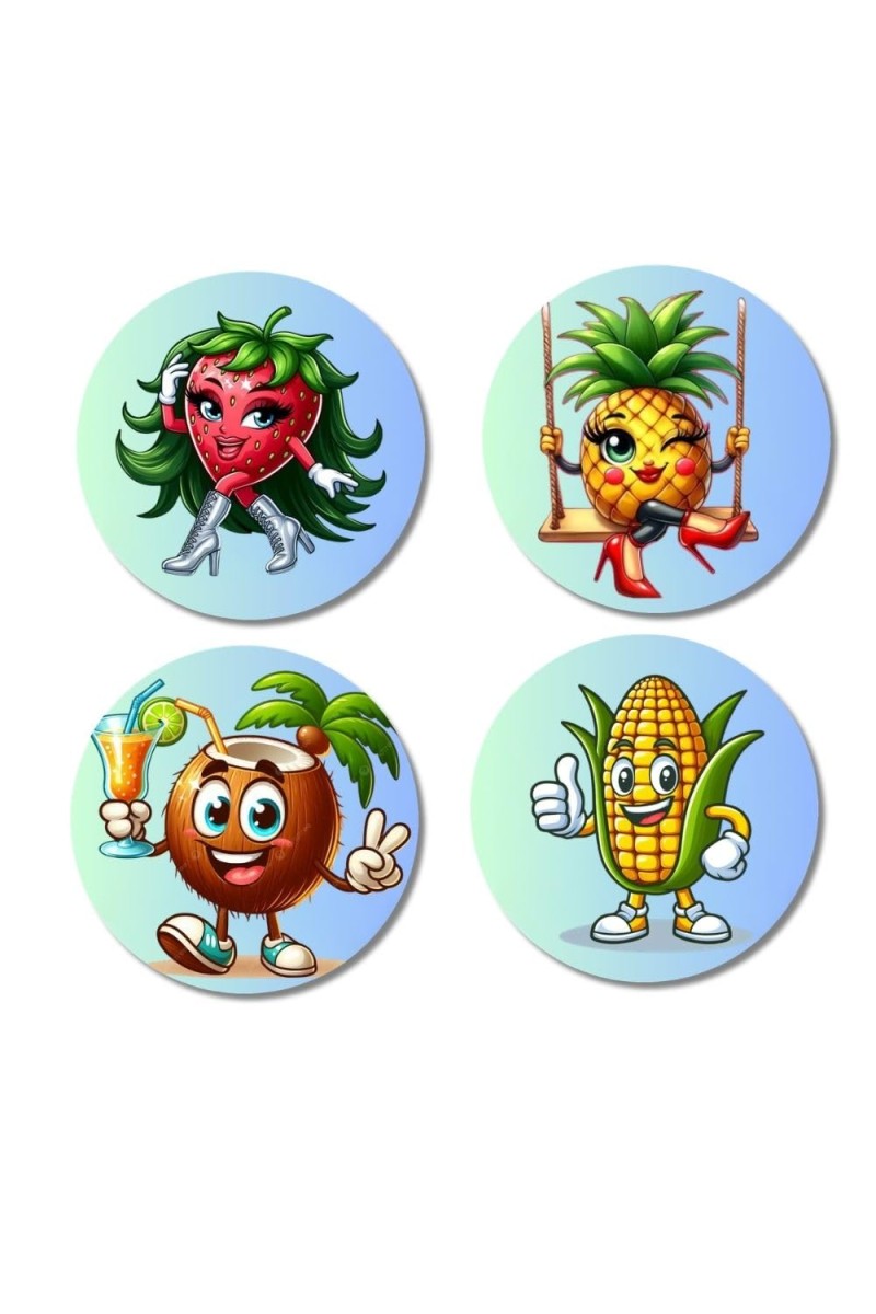 Avocado, Onion, Sapota, Mango Fridge Magnets 4 Piece Set | 3 Inch Round Wall Fridge Decor (F23325)