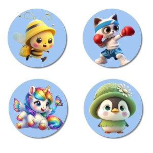 Bee, Cat, Unicorn, and Penguin. Fridge Magnets 4 Piece Set | 3 Inch Round Wall Fridge Decor (F23135) Bee, Cat, Unicorn, and Penguin. Fridge Magnets 4 Piece Set | 3 Inch Round Wall Fridge Decor (F23135)