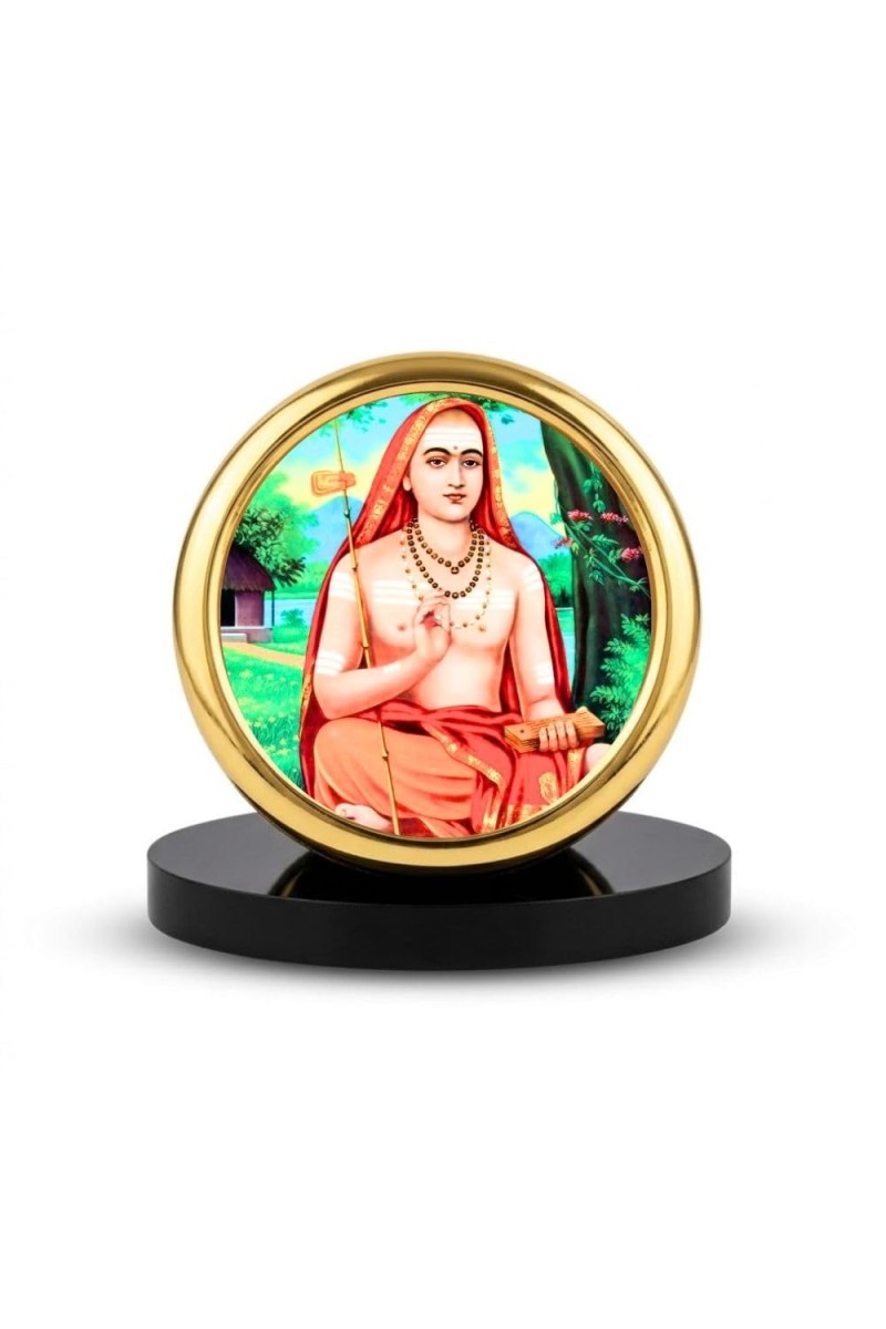 Car Desk/Table Top Aadhi Shankaracharya Metal Golden Photo Stand 2x2 Inches, Compact & Stylish Spiritual Display for Car, Home & Office (Pack of 1) (F18567)