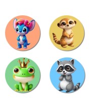 Alien, Meerkat, Frog, and Raccoon. Fridge Magnets 4 Piece Set | 3 Inch Round Wall Fridge Decor (F22964)