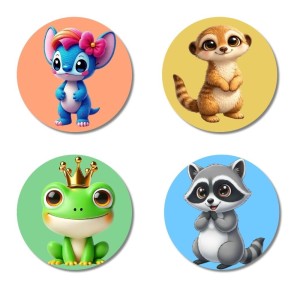 Alien, Meerkat, Frog, and Raccoon. Fridge Magnets 4 Piece Set | 3 Inch Round Wall Fridge Decor (F22964)