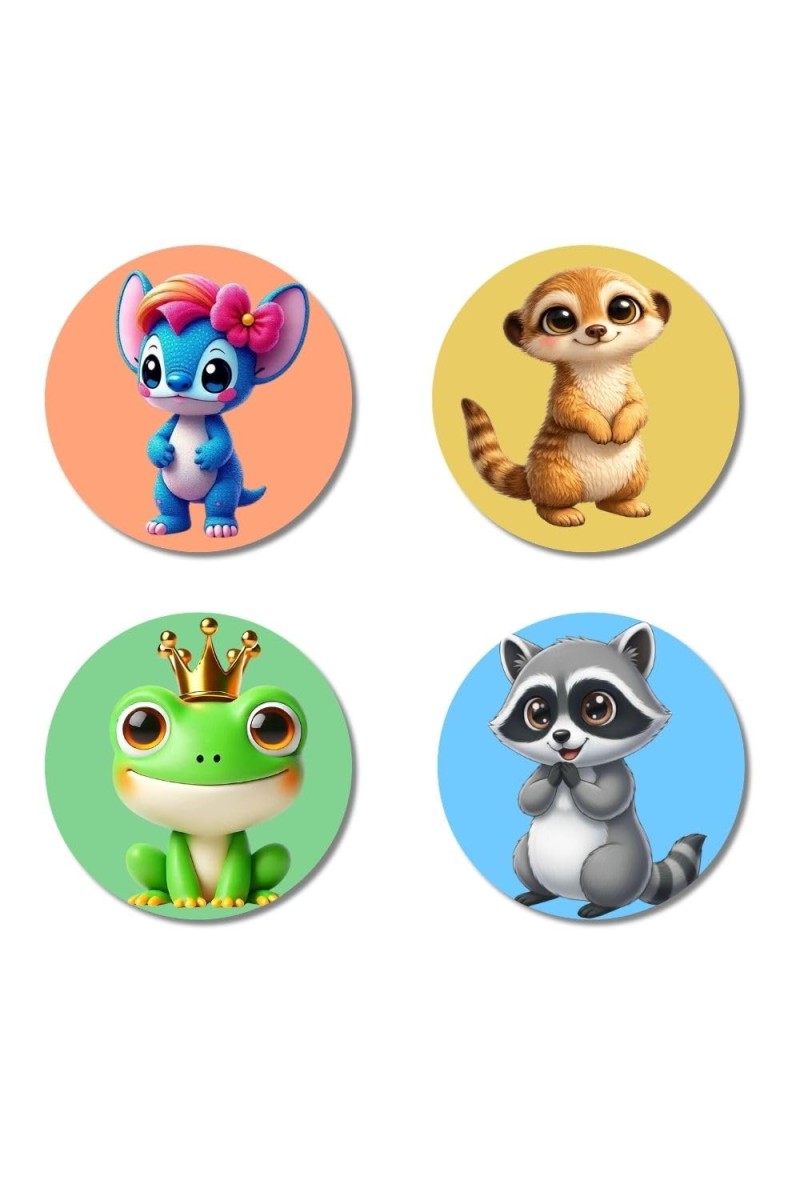 Alien, Meerkat, Frog, and Raccoon. Fridge Magnets 4 Piece Set | 3 Inch Round Wall Fridge Decor (F22964)