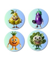 Beetroot, Pear, Radish, Mint Fridge Magnets 4 Piece Set | 3 Inch Round Wall Fridge Decor (F23333)