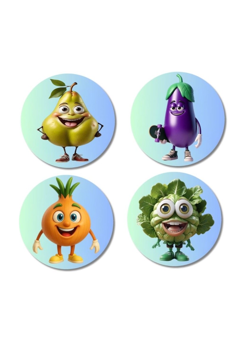 Beetroot, Pear, Radish, Mint Fridge Magnets 4 Piece Set | 3 Inch Round Wall Fridge Decor (F23333)