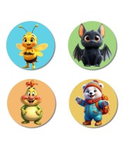 Bee, Bat, Caterpillar, and Polar Bear. Fridge Magnets 4 Piece Set | 3 Inch Round Wall Fridge Decor (F22855)