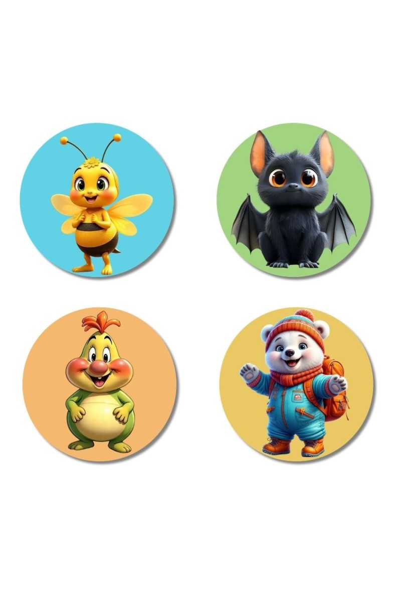 Bee, Bat, Caterpillar, and Polar Bear. Fridge Magnets 4 Piece Set | 3 Inch Round Wall Fridge Decor (F22855)