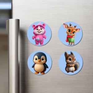 Bear, Deer, Penguin, and Squirrel. Fridge Magnets 4 Piece Set | 3 Inch Round Wall Fridge Decor (F23097) Bear, Deer, Penguin, and Squirrel. Fridge Magnets 4 Piece Set | 3 Inch Round Wall Fridge Decor (F23097)