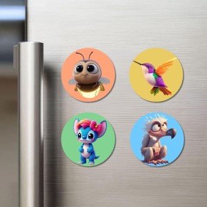 Bee, Hummingbird, Alien, and Vulture. Fridge Magnets 4 Piece Set | 3 Inch Round Wall Fridge Decor (F22985) Bee, Hummingbird, Alien, and Vulture. Fridge Magnets 4 Piece Set | 3 Inch Round Wall Fridge Decor (F22985)