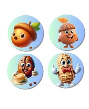 Acorn, Hazelnut, Coffee Bean, Peanut Fridge Magnets 4 Piece Set | 3 Inch Round Wall Fridge Decor (F23322)