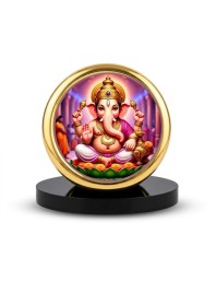 Car Desk/Table Top Lord Ganesha Metal Golden Photo Stand 2x2 Inches, Compact & Stylish Spiritual Display for Car, Home & Office (Pack of 1) (F18447)