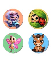 Alien, Ladybug, Butterfly, and Horse. Fridge Magnets 4 Piece Set | 3 Inch Round Wall Fridge Decor (F22984)
