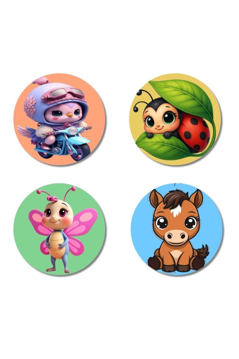 Alien, Ladybug, Butterfly, and Horse. Fridge Magnets 4 Piece Set | 3 Inch Round Wall Fridge Decor (F22984)