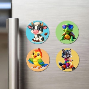 Cow, Turtle, Parrot, and Wolf. Fridge Magnets 4 Piece Set | 3 Inch Round Wall Fridge Decor (F22921) Cow, Turtle, Parrot, and Wolf. Fridge Magnets 4 Piece Set | 3 Inch Round Wall Fridge Decor (F22921)