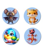 Bat, Tiger, Bird, and Lizard. Fridge Magnets 4 Piece Set | 3 Inch Round Wall Fridge Decor (F23102)