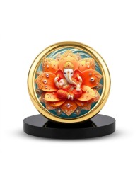 Car Desk/Table Top Lord Ganesha Metal Golden Photo Stand 2x2 Inches, Compact & Stylish Spiritual Display for Car, Home & Office (Pack of 1) (F18620)