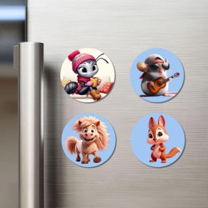 Ant, Pony, Dragon, and Rabbit. Fridge Magnets 4 Piece Set | 3 Inch Round Wall Fridge Decor (F23105)