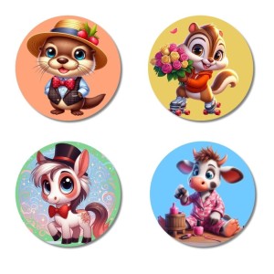 Beaver, Chipmunk, Pony, and Cow. Fridge Magnets 4 Piece Set | 3 Inch Round Wall Fridge Decor (F23025) Beaver, Chipmunk, Pony, and Cow. Fridge Magnets 4 Piece Set | 3 Inch Round Wall Fridge Decor (F23025)