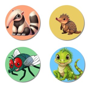 Anteater, Echidna, Fly, and Lizard. Fridge Magnets 4 Piece Set | 3 Inch Round Wall Fridge Decor (F23047) Anteater, Echidna, Fly, and Lizard. Fridge Magnets 4 Piece Set | 3 Inch Round Wall Fridge Decor (F23047)