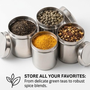Stainless Steel Tea Canister Set of 4 | Airtight Storage Container for Tea, Coffee & Sugar | Durable Rust-Resistant Kitchen Storage Jars with Lid Stainless Steel Tea Canister Set of 4 | Airtight Storage Container for Tea, Coffee & Sugar | Durable Rust-Resistant Kitchen Storage Jars with Lid