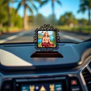 Car Desk/Table Top Adhi Shankaracharya Wooden Showpiece 3x4 Inches, Compact & Stylish Spiritual Display for Car, Home & Office (Pack of 1) (F19779)